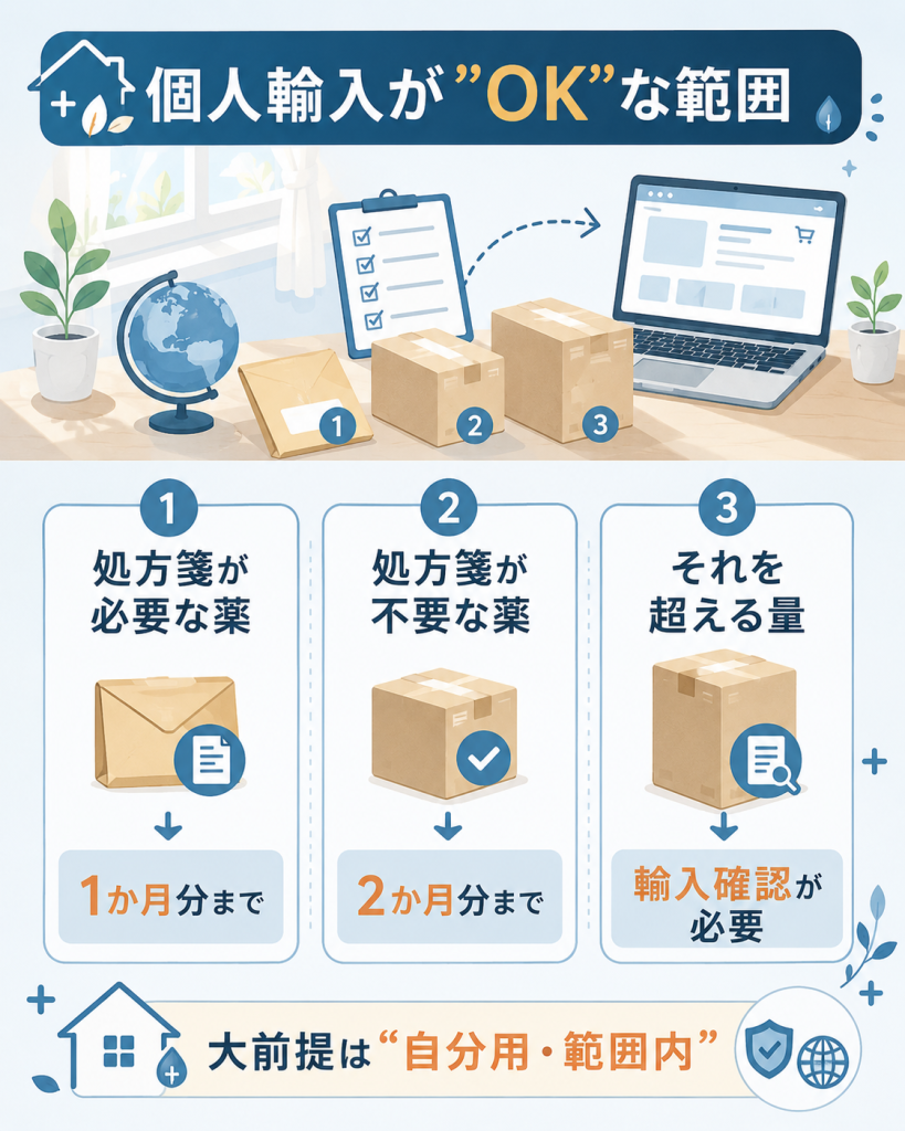 個人輸入が認められる数量の範囲を区分別に整理した図解