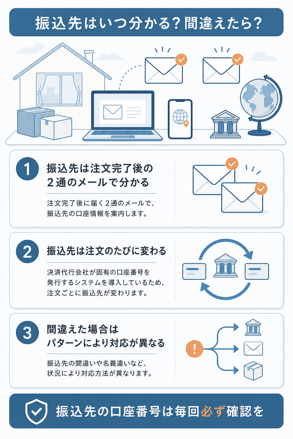図解：銀行振込のやり方と振込先が分かるタイミング