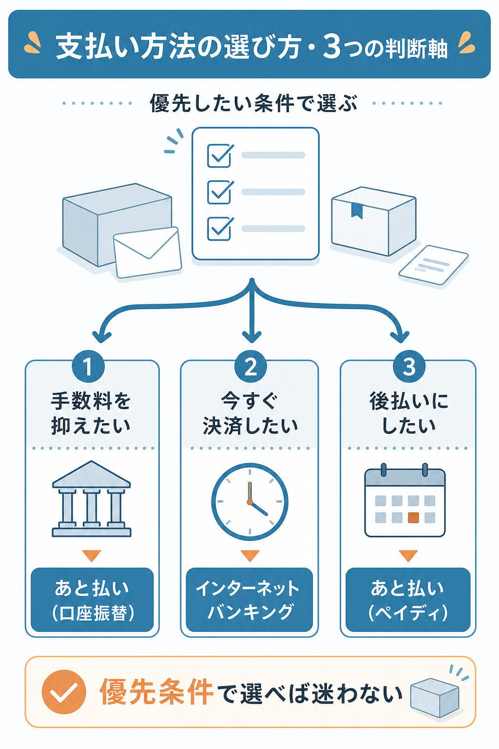 図解:お薬通販部の支払い手段の選び方は何を優先するか