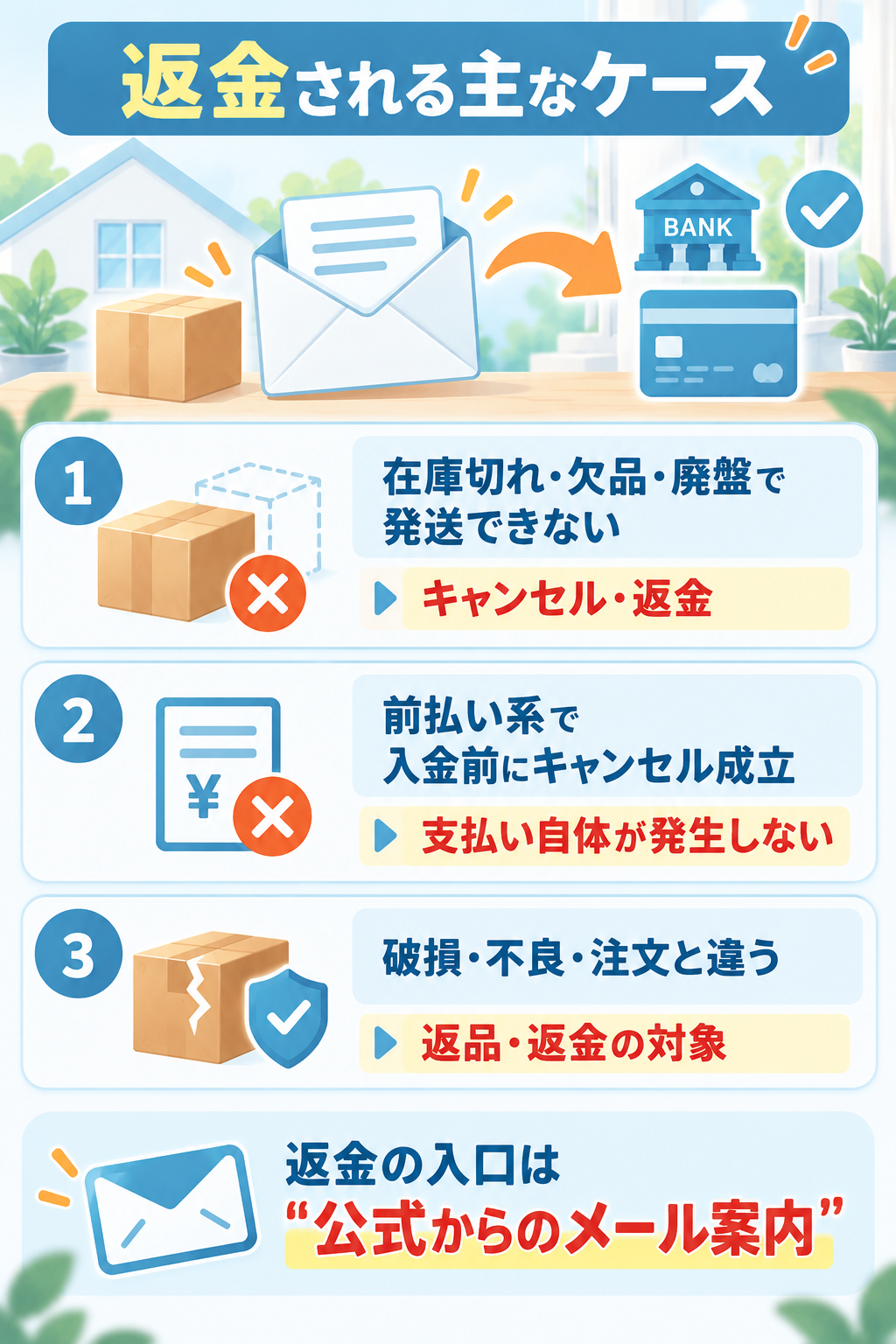 返金される主なケースを整理した図解