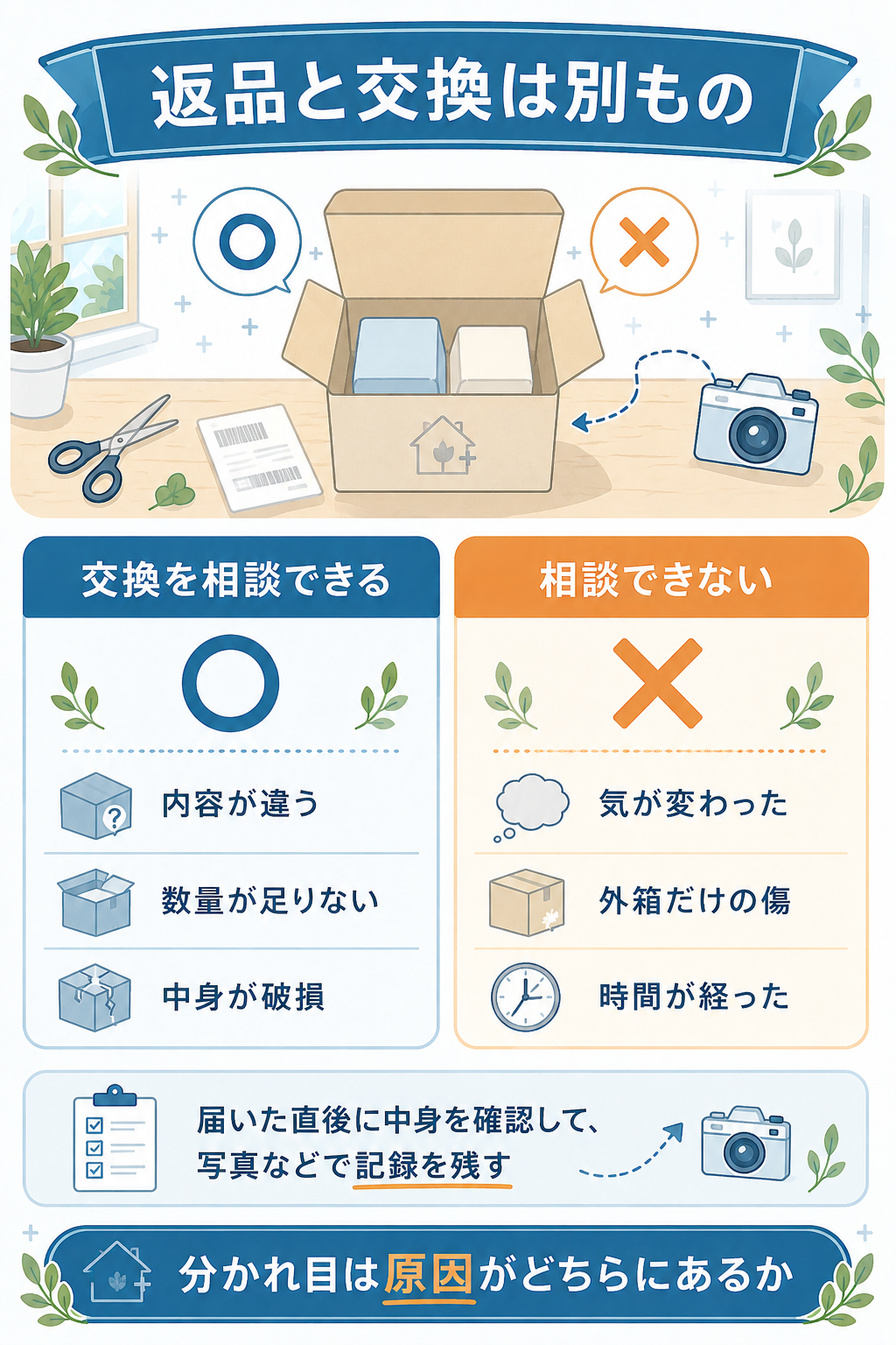 交換を相談できる場合とできない場合の対比図
